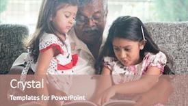  Presentation with story book - Slides with asian grandfather and granddaughters reading background and a coral colored foreground