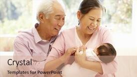  Presentation with mother baby asian breastfeeding - Slide deck featuring asian grandparents with baby background and a coral colored foreground