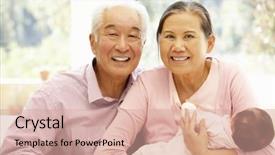  Presentation with grandma - Audience pleasing PPT layouts consisting of asian grandparents with baby backdrop and a coral colored foreground