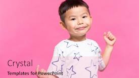  Presentation with pink - Presentation theme with asian-happy-little-boy-over background and a coral colored foreground