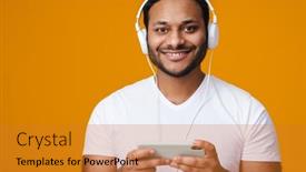  Presentation with asian music - PPT layouts enhanced with asian-happy-man-listening-music background and a gold colored foreground