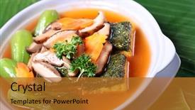  Presentation with asian food - Audience pleasing presentation consisting of asian healthy food with tofu and vegetable backdrop and a gold colored foreground