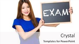  Presentation with asian - Presentation theme featuring wood blackboard showing a word background and a sky blue colored foreground