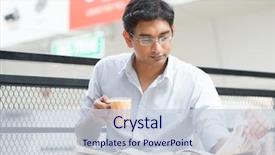  Presentation with indian lunch - Colorful slides enhanced with asian indian businessman reading newspaper backdrop and a lemonade colored foreground