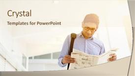  Presentation with newspaper - PPT theme featuring asian indian businessman reading newspaper background and a cream colored foreground