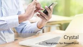  Presentation with asian - Beautiful presentation theme featuring asian indian businessman using smartphone backdrop and a lemonade colored foreground