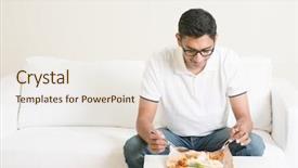  Presentation with lemak - Colorful presentation design enhanced with asian indian man eating food backdrop and a sky blue colored foreground
