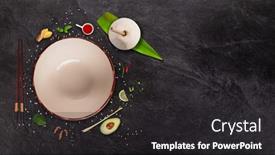  Presentation with served - PPT theme consisting of asian-ingredients-with-empty-plate background and a dark gray colored foreground