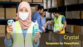  Presentation with hand hygiene - PPT theme enhanced with asian-islam-muslim-female-warehouse background and a tawny brown colored foreground