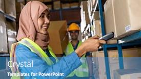  Presentation with scanner - Audience pleasing slides consisting of asian-islam-muslim-female-warehouse backdrop and a teal colored foreground