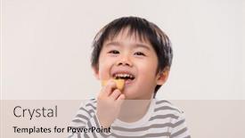  Presentation with eat - Amazing presentation theme having asian-kid-boy-eat-cookie backdrop and a lemonade colored foreground