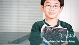  Presentation with books - Beautiful presentation theme featuring asian kid carrying books backdrop and a  colored foreground
