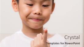  Presentation with contact lens - PPT theme featuring asian kids hold with a contact lens background and a lemonade colored foreground