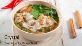  Presentation with asia culture - PPT theme consisting of asian kway teow soup noodle background and a coral colored foreground