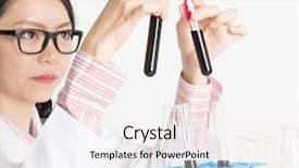  Presentation with lab test - Presentation design consisting of asian lab worker doing blood test analysis on plain background background and a sky blue colored foreground