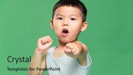  Presentation with asian - Beautiful slides featuring asian little boy fighting punch backdrop and a seafoam green colored foreground
