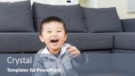  Presentation with living room - Presentation theme featuring asian-little-boy-laugh background and a gray colored foreground