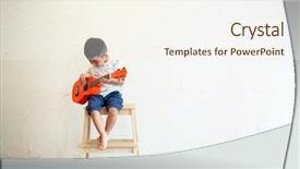 Presentation with ukulele - PPT layouts consisting of asian little boy playing ukulele background and a cream colored foreground