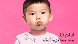  Presentation with asian - Slide deck consisting of asian little boy pout lip background and a coral colored foreground