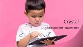  Presentation with tablet - Beautiful slides featuring asian-little-boy-using-dgital backdrop and a coral colored foreground