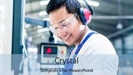 Presentation with machine operator - Amazing PPT theme having asian machine operator in production backdrop and a light blue colored foreground