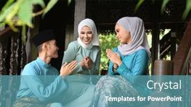  Presentation with hari raya aidilfitri - Cool new PPT layouts with asian-malay-muslim-greetings-during backdrop and a teal colored foreground