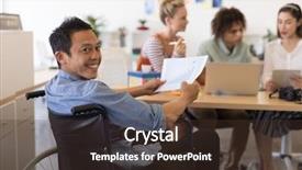  Presentation with executive - Audience pleasing theme consisting of asian male executive holding paper backdrop and a tawny brown colored foreground