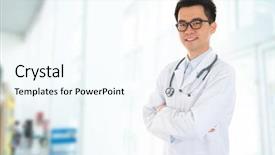  Presentation with doctor asian - Colorful presentation design enhanced with asian male medical doctor backdrop and a cool aqua colored foreground