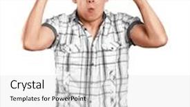  Presentation with laptop - Beautiful presentation theme featuring asian man hides under the laptop in his hands backdrop and a light gray colored foreground