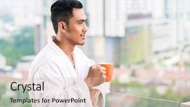  Presentation with asian nurse helps a man - PPT layouts featuring asian man in morning front background and a lemonade colored foreground