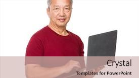  Presentation with learn - Presentation design with asian man learn to use of laptop background and a soft green colored foreground