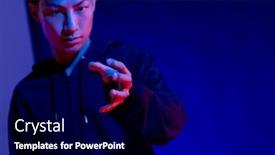  Presentation with virtual hand - Theme having asian-man-making-gesture background and a navy blue colored foreground