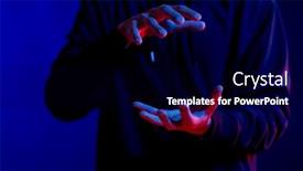  Presentation with interface - PPT theme featuring asian-man-making-gestures background and a navy blue colored foreground