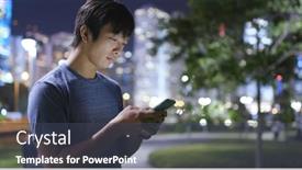  Presentation with sms - PPT layouts with asian man sending sms on cellphone at night background and a ocean colored foreground