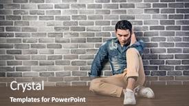  Presentation with asian nurse helps a man - Presentation design featuring asian man sit on ground background and a violet colored foreground