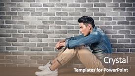  Presentation with asian - Colorful presentation theme enhanced with asian man sit on ground backdrop and a coral colored foreground