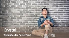  Presentation with asian nurse helps a man - Amazing PPT theme having asian man sit on ground backdrop and a gray colored foreground