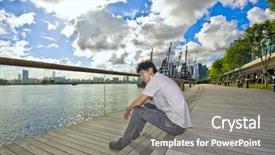  Presentation with asian nurse helps a man - Beautiful PPT theme featuring asian man sitting in park backdrop and a gray colored foreground