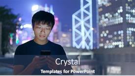  Presentation with smart city - Amazing slide set having asian man use of smart phone in city at night backdrop and a ocean colored foreground
