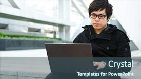  Presentation with asian nurse helps a man - PPT layouts with asian man using computer outdoor background and a  colored foreground