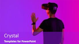  Presentation with interface - PPT layouts enhanced with asian-man-using-vr-headset background and a purple colored foreground