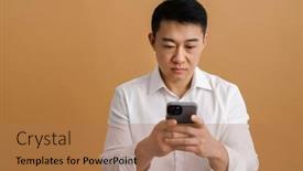  Presentation with asian - Slides consisting of asian-man-wearing-shirt-using background and a  colored foreground