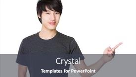  Presentation with finger point - Beautiful slide deck featuring asian man with finger point up backdrop and a dark gray colored foreground