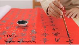  Presentation with calligraphy - Presentation theme featuring asian man writing chinese calligraphy background and a red colored foreground
