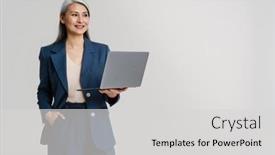  Presentation with asian - Presentation consisting of asian-mature-woman-in-jacket background and a light gray colored foreground