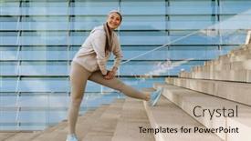  Presentation with workout - Presentation theme enhanced with asian-mature-woman-in-tracksuit background and a mint green colored foreground