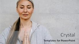  Presentation with asian - Slide deck having asian-mature-woman-meditating-during background and a  colored foreground