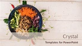  Presentation with asian food - Slide set consisting of asian-meal-on-rustic-background background and a lemonade colored foreground