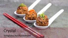  Presentation with asian chopsticks - Beautiful PPT layouts featuring asian meatballs garnished with pea backdrop and a violet colored foreground