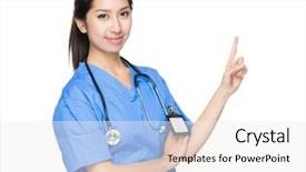  Presentation with doctor asian - Theme enhanced with asian medical doctor finger point background and a sky blue colored foreground